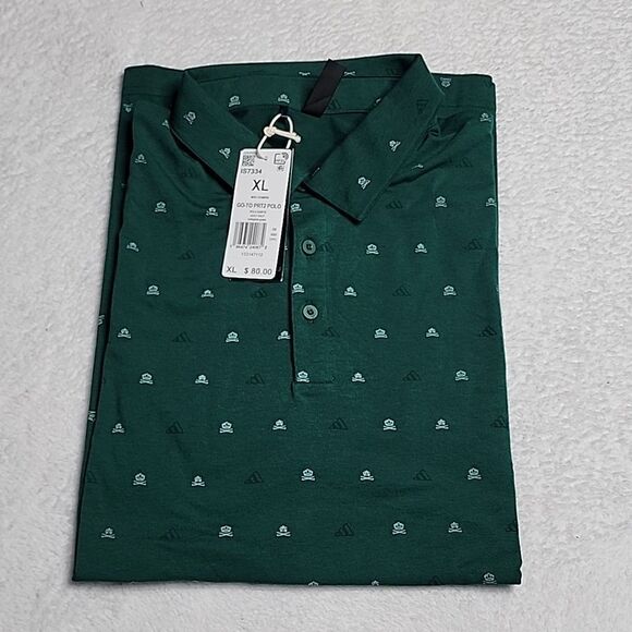 261 NWT Adidas Go-To Mini-Crest Print Polo Shirt Size XL Green - Picture 3 of 8